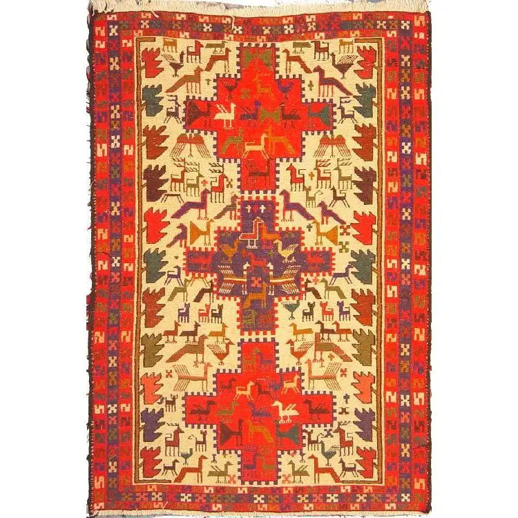 One Of The Kind Hand-Knotted Kilim Soumak 4'9" X 3'5"